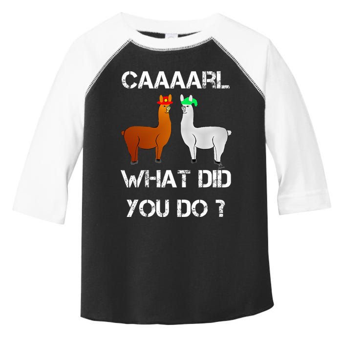 funny llama with hats lama with hat carl what did you do  Toddler Fine Jersey T-Shirt