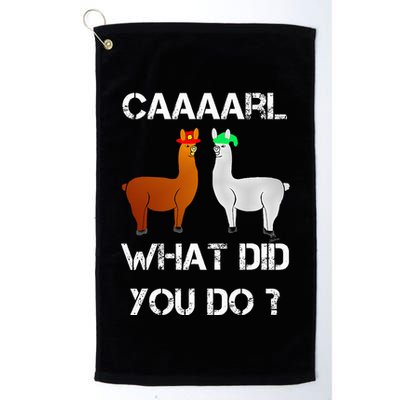 funny llama with hats lama with hat carl what did you do  Golf Towel