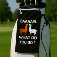 funny llama with hats lama with hat carl what did you do  Golf Towel