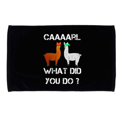 funny llama with hats lama with hat carl what did you do  Microfiber Hand Towel