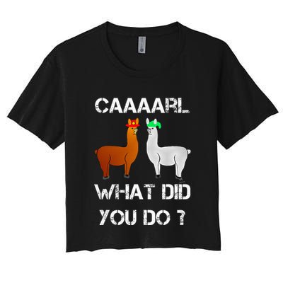 funny llama with hats lama with hat carl what did you do  Crop Top