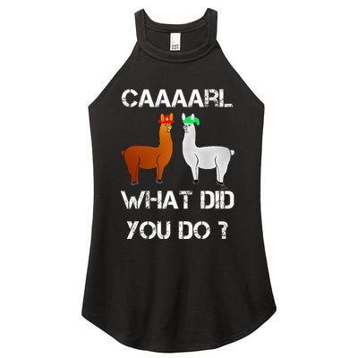 funny llama with hats lama with hat carl what did you do  Women's Perfect Tri Rocker Tank