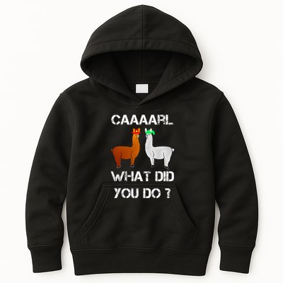 funny llama with hats lama with hat carl what did you do  Kids Hoodie