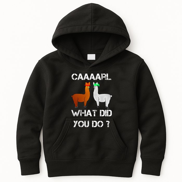 funny llama with hats lama with hat carl what did you do  Kids Hoodie