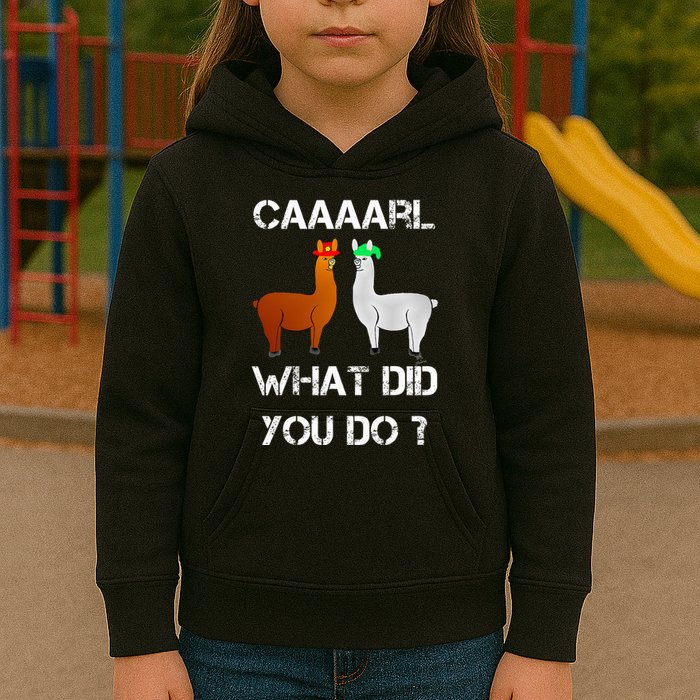 funny llama with hats lama with hat carl what did you do  Kids Hoodie
