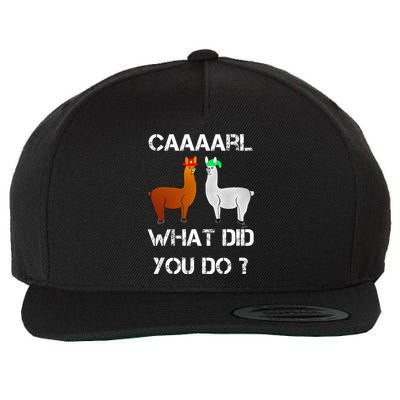 funny llama with hats lama with hat carl what did you do  Wool Snapback Cap