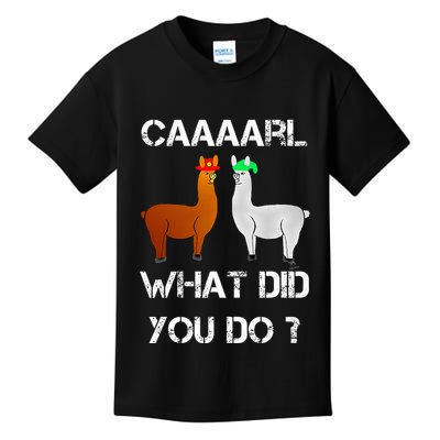 funny llama with hats lama with hat carl what did you do  Kids T-Shirt