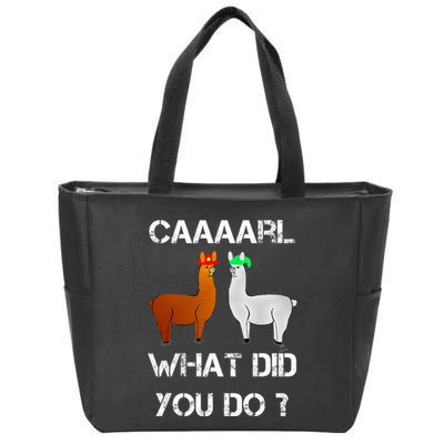 funny llama with hats lama with hat carl what did you do  Zip Tote Bag