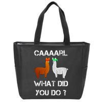 funny llama with hats lama with hat carl what did you do  Zip Tote Bag