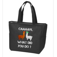 funny llama with hats lama with hat carl what did you do  Zip Tote Bag