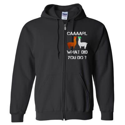 funny llama with hats lama with hat carl what did you do  Full Zip Hoodie