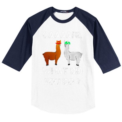 funny llama with hats lama with hat carl what did you do  Baseball Sleeve Shirt