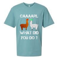 funny llama with hats lama with hat carl what did you do  Sueded Cloud Jersey T-Shirt