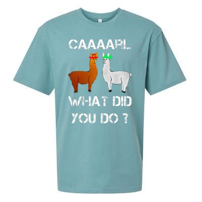 funny llama with hats lama with hat carl what did you do  Sueded Cloud Jersey T-Shirt