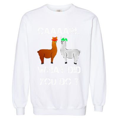 funny llama with hats lama with hat carl what did you do  Garment-Dyed Sweatshirt