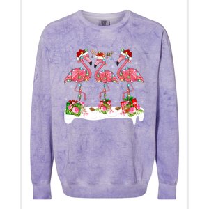 Flamingo Lover Xmas Lighting Santa Pink Flamingos Christmas Gift Colorblast Crewneck Sweatshirt