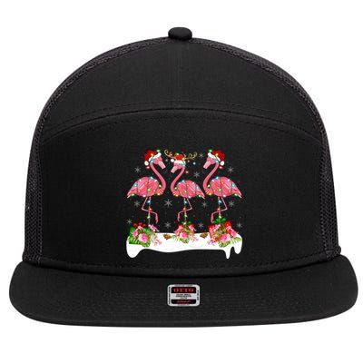 Flamingo Lover Xmas Lighting Santa Pink Flamingos Christmas Gift 7 Panel Mesh Trucker Snapback Hat