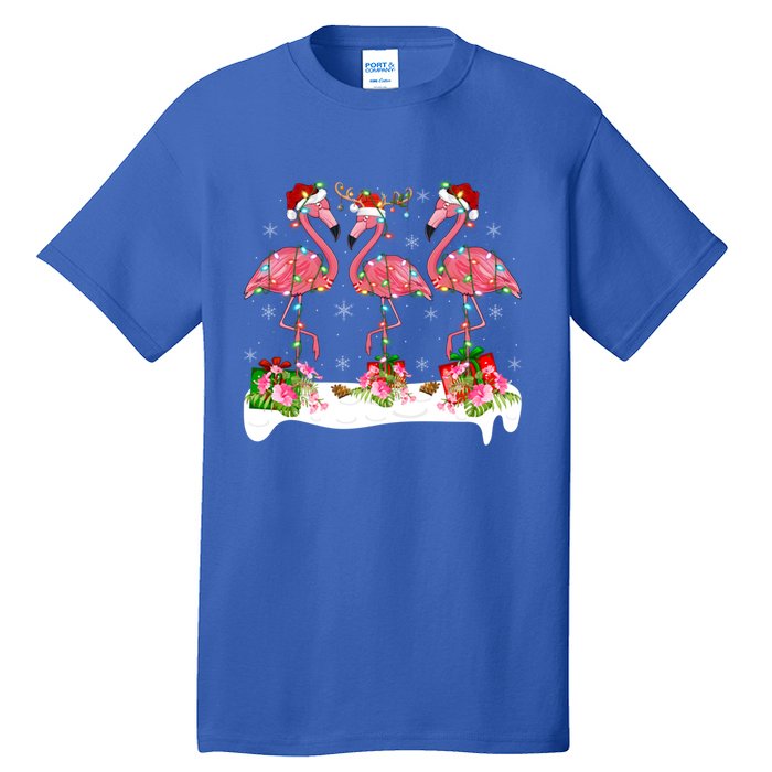 Flamingo Lover Xmas Lighting Santa Pink Flamingos Christmas Gift Tall T-Shirt