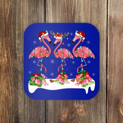 Flamingo Lover Xmas Lighting Santa Pink Flamingos Christmas Gift Coaster