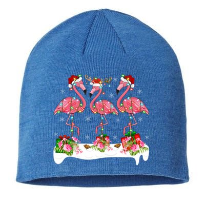 Flamingo Lover Xmas Lighting Santa Pink Flamingos Christmas Gift Sustainable Beanie