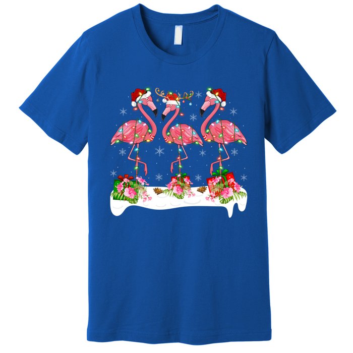 Flamingo Lover Xmas Lighting Santa Pink Flamingos Christmas Gift Premium T-Shirt