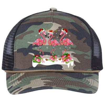 Flamingo Lover Xmas Lighting Santa Pink Flamingos Christmas Gift Retro Rope Trucker Hat Cap