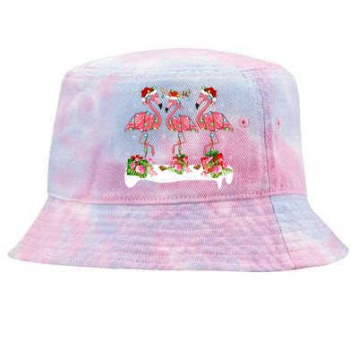 Flamingo Lover Xmas Lighting Santa Pink Flamingos Christmas Gift Tie-Dyed Bucket Hat