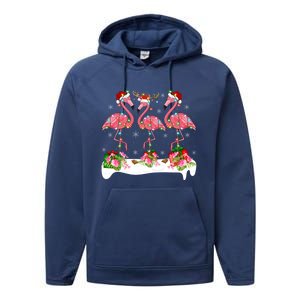 Flamingo Lover Xmas Lighting Santa Pink Flamingos Christmas Gift Performance Fleece Hoodie