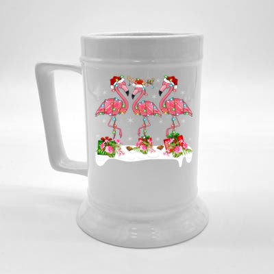 Flamingo Lover Xmas Lighting Santa Pink Flamingos Christmas Gift Beer Stein