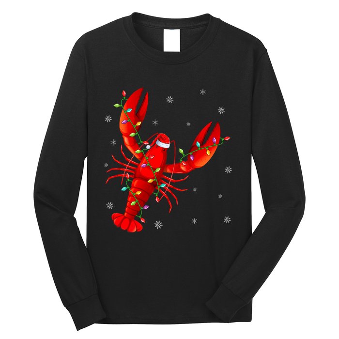 Funny Lobster Xmas Lighting Reindeer Hat Lobster Christmas Long Sleeve Shirt