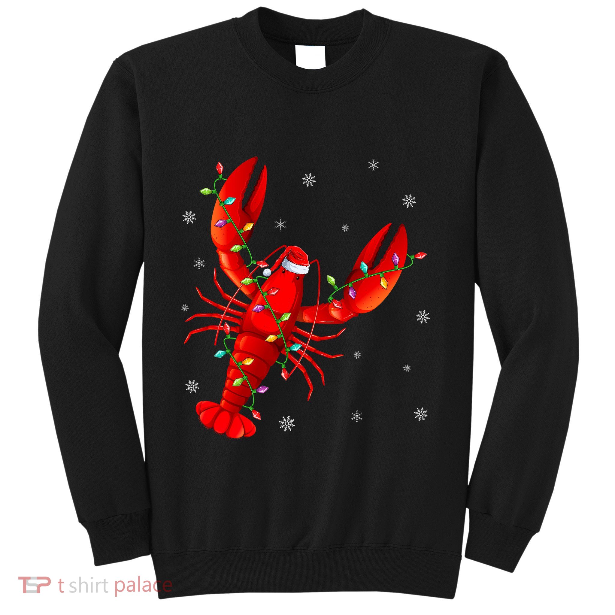 Funny Lobster Xmas Lighting Reindeer Hat Lobster Christmas Sweatshirt