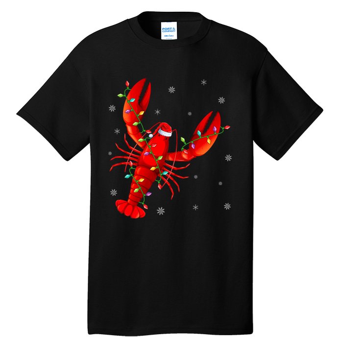 Funny Lobster Xmas Lighting Reindeer Hat Lobster Christmas Tall T-Shirt