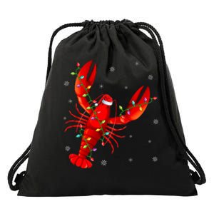 Funny Lobster Xmas Lighting Reindeer Hat Lobster Christmas Drawstring Bag