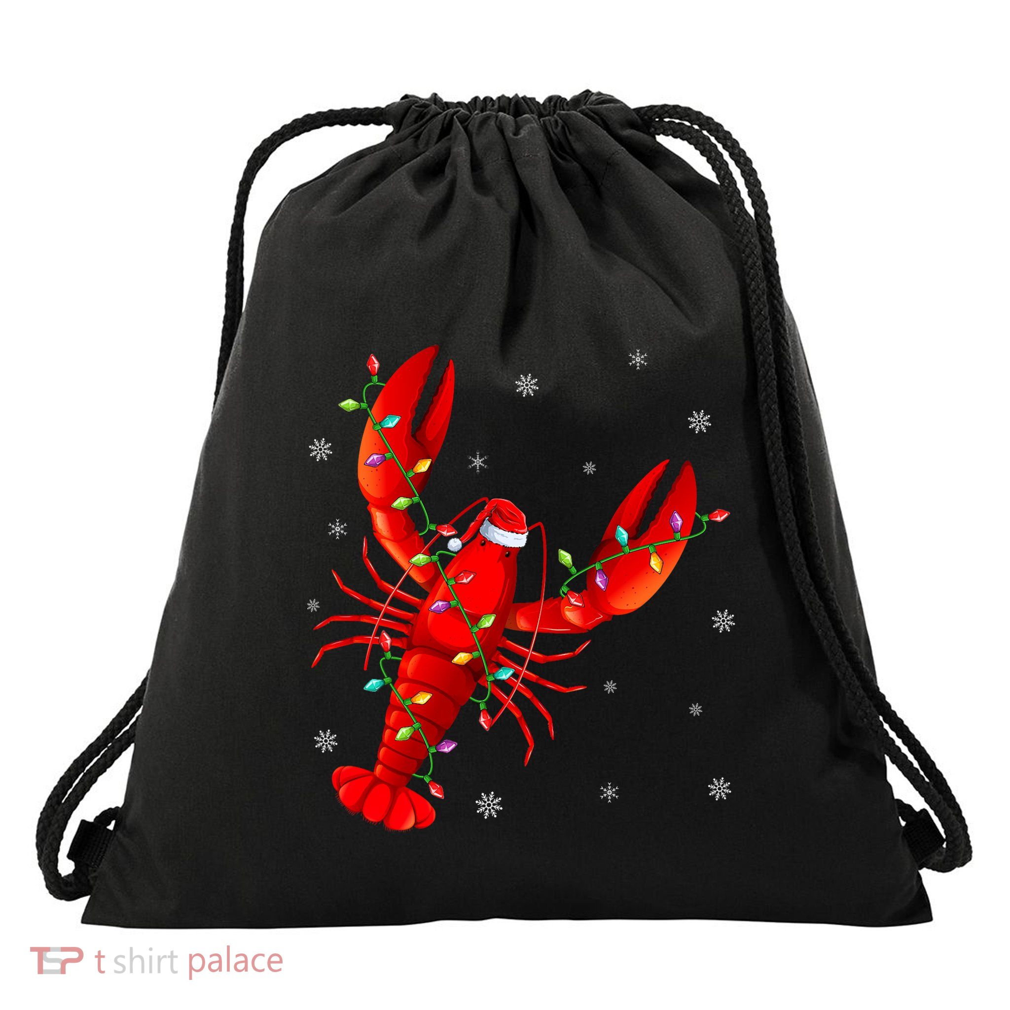 Funny Lobster Xmas Lighting Reindeer Hat Lobster Christmas Drawstring Bag