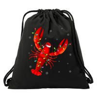 Funny Lobster Xmas Lighting Reindeer Hat Lobster Christmas Drawstring Bag