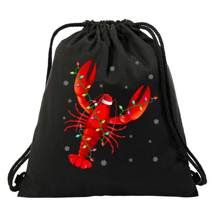 Funny Lobster Xmas Lighting Reindeer Hat Lobster Christmas Drawstring Bag