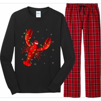 Funny Lobster Xmas Lighting Reindeer Hat Lobster Christmas Long Sleeve Pajama Set