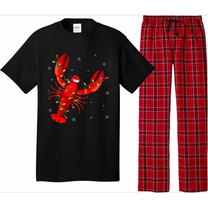 Funny Lobster Xmas Lighting Reindeer Hat Lobster Christmas Pajama Set