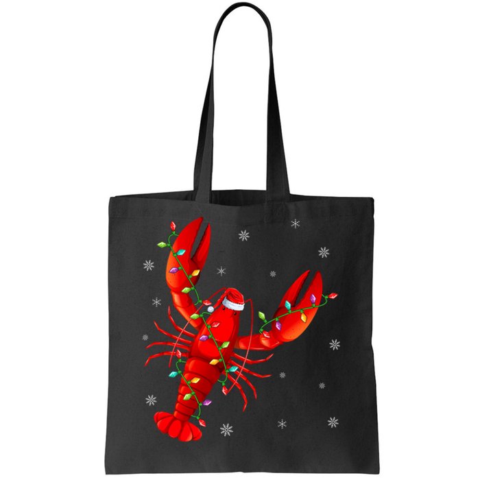 Funny Lobster Xmas Lighting Reindeer Hat Lobster Christmas Tote Bag