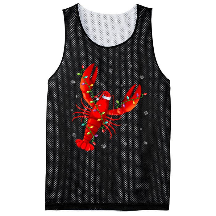 Funny Lobster Xmas Lighting Reindeer Hat Lobster Christmas Mesh Reversible Basketball Jersey Tank