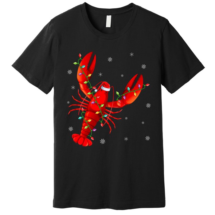 Funny Lobster Xmas Lighting Reindeer Hat Lobster Christmas Premium T-Shirt