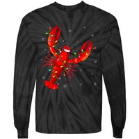 Funny Lobster Xmas Lighting Reindeer Hat Lobster Christmas Tie-Dye Long Sleeve Shirt