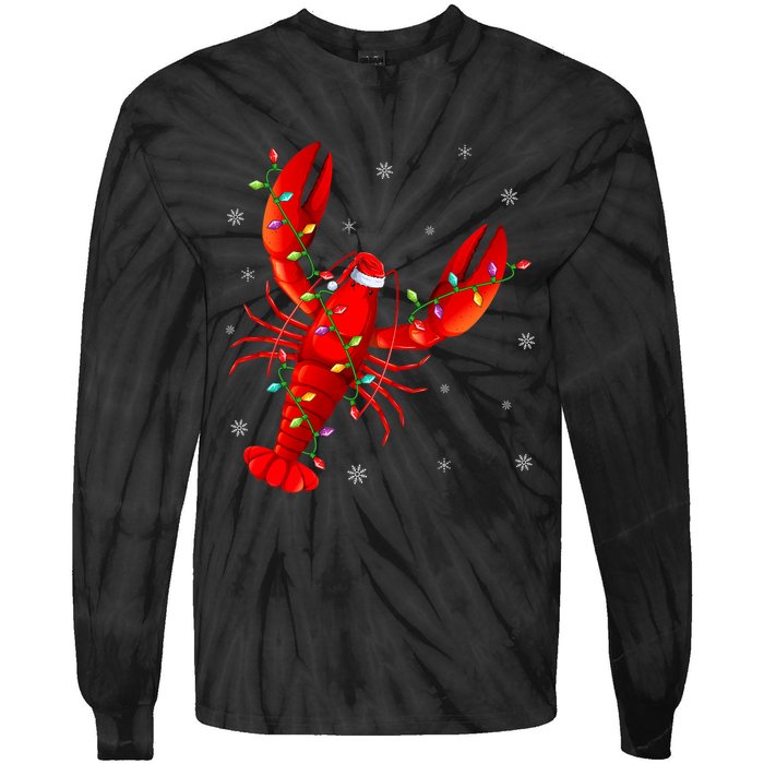 Funny Lobster Xmas Lighting Reindeer Hat Lobster Christmas Tie-Dye Long Sleeve Shirt