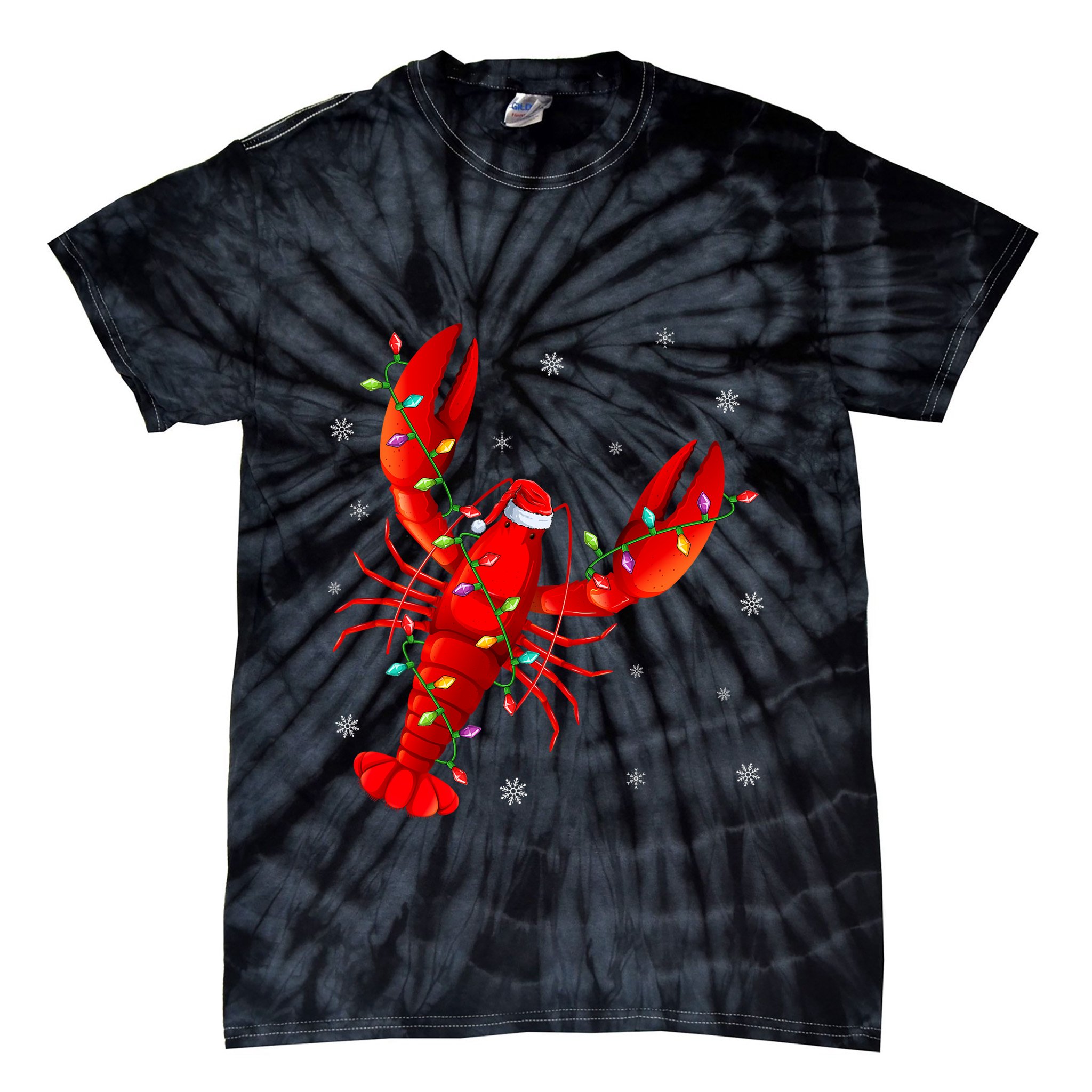 Funny Lobster Xmas Lighting Reindeer Hat Lobster Christmas Tie-Dye T-Shirt