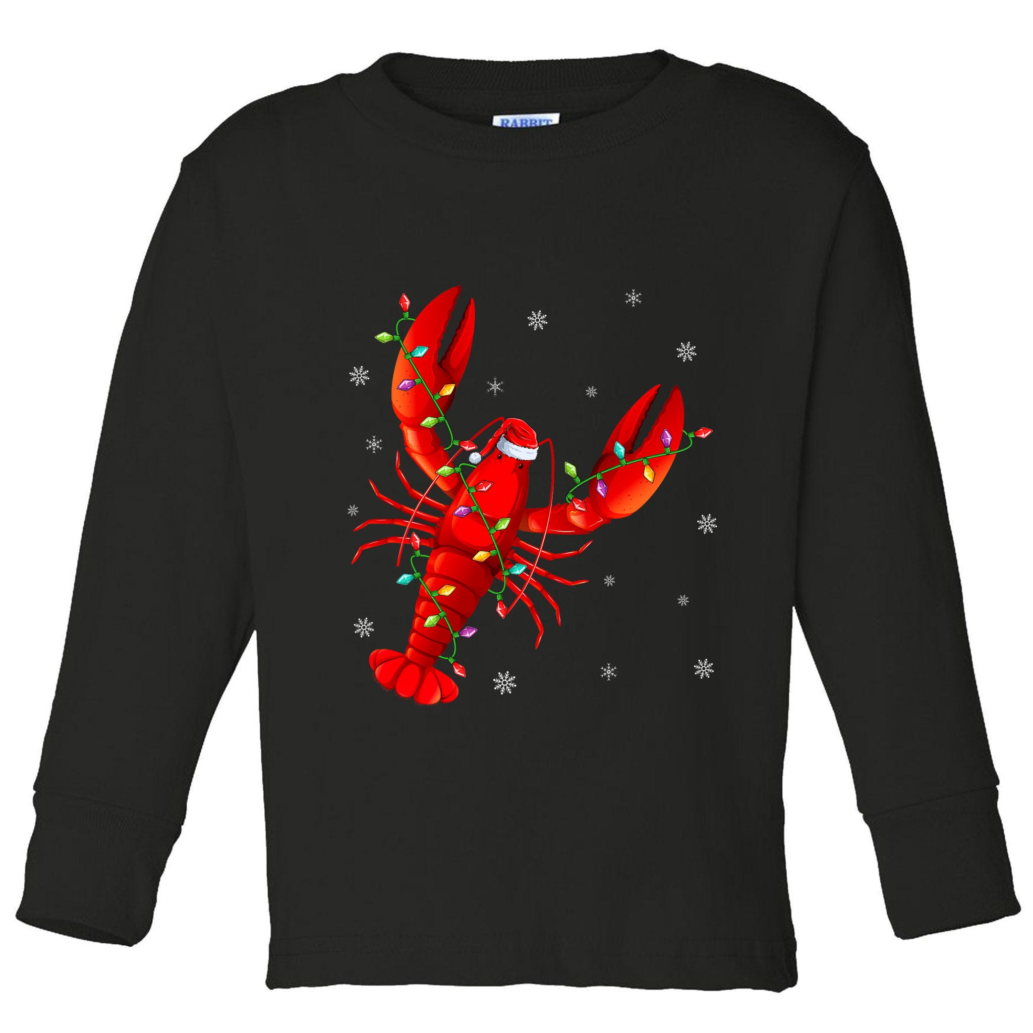 Funny Lobster Xmas Lighting Reindeer Hat Lobster Christmas Toddler Long Sleeve Shirt