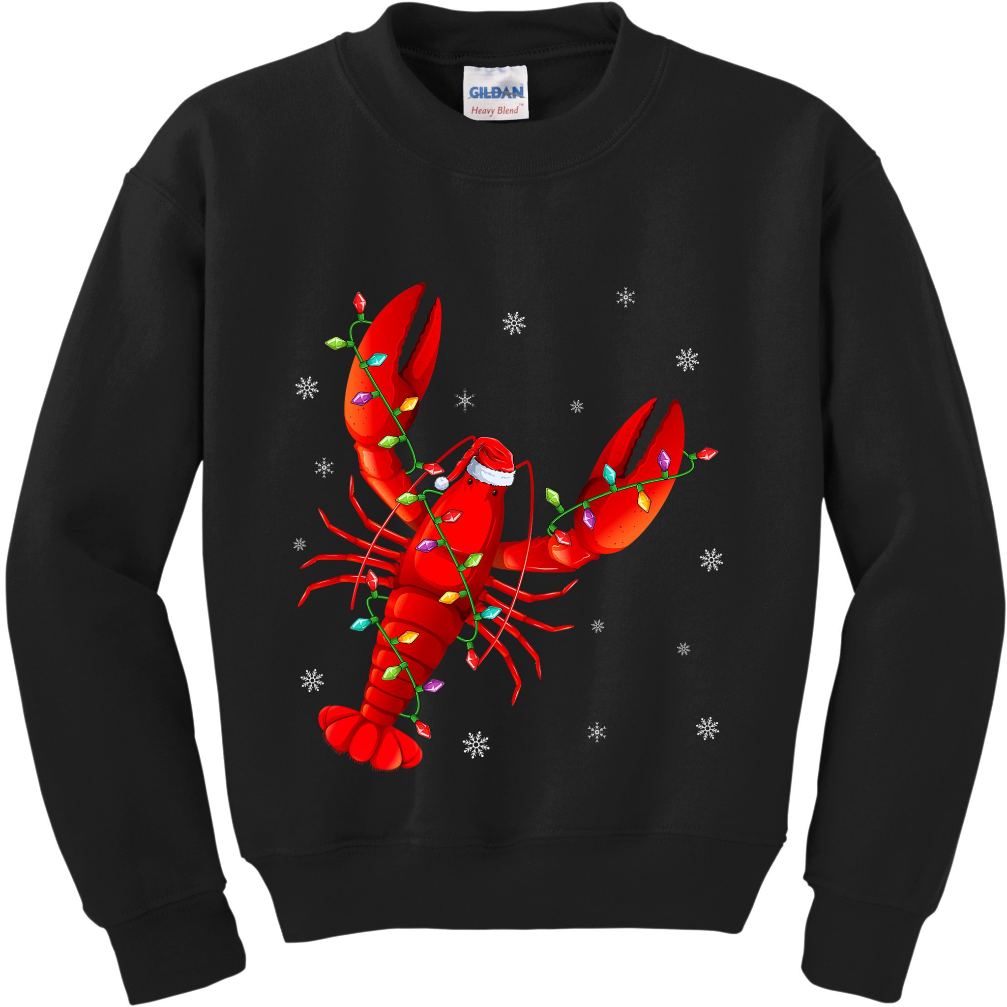 Funny Lobster Xmas Lighting Reindeer Hat Lobster Christmas Kids Sweatshirt