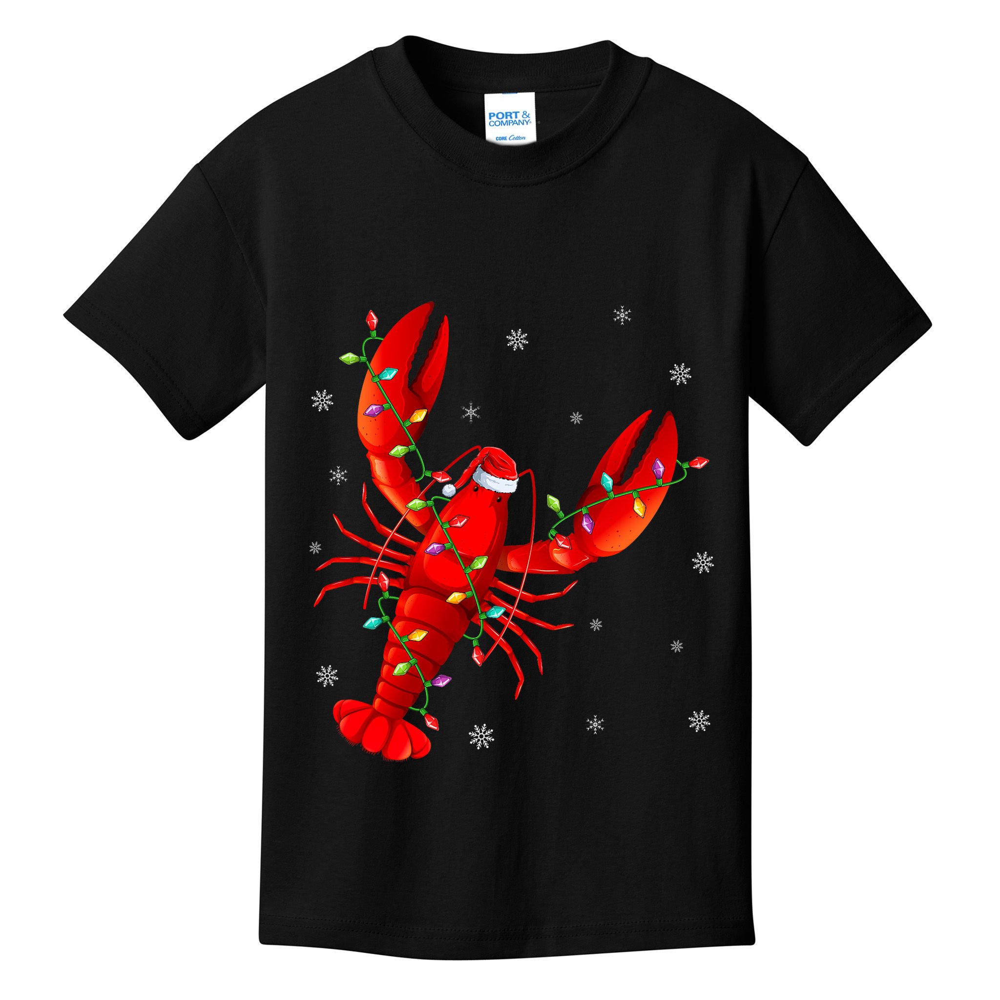 Funny Lobster Xmas Lighting Reindeer Hat Lobster Christmas Kids T-Shirt