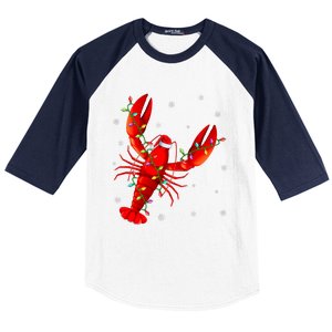 Funny Lobster Xmas Lighting Reindeer Hat Lobster Christmas Baseball Sleeve Shirt