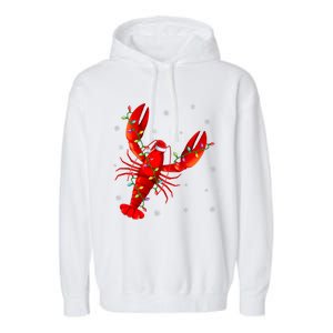 Funny Lobster Xmas Lighting Reindeer Hat Lobster Christmas Garment-Dyed Fleece Hoodie