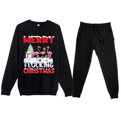 Flamingo Lover Xmas Gift Merry Flocking Christmas Flamingo Funny Gift Premium Crewneck Sweatsuit Set